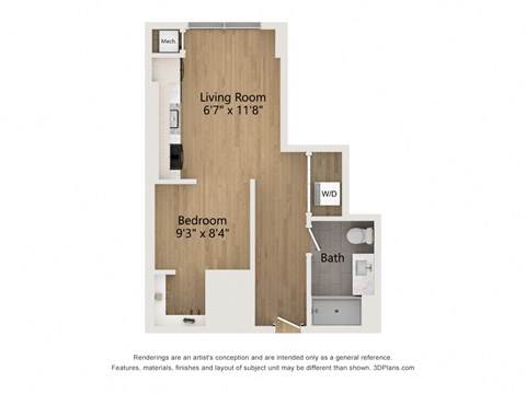 Floor plan for studio, 1 bath, 473 sqft